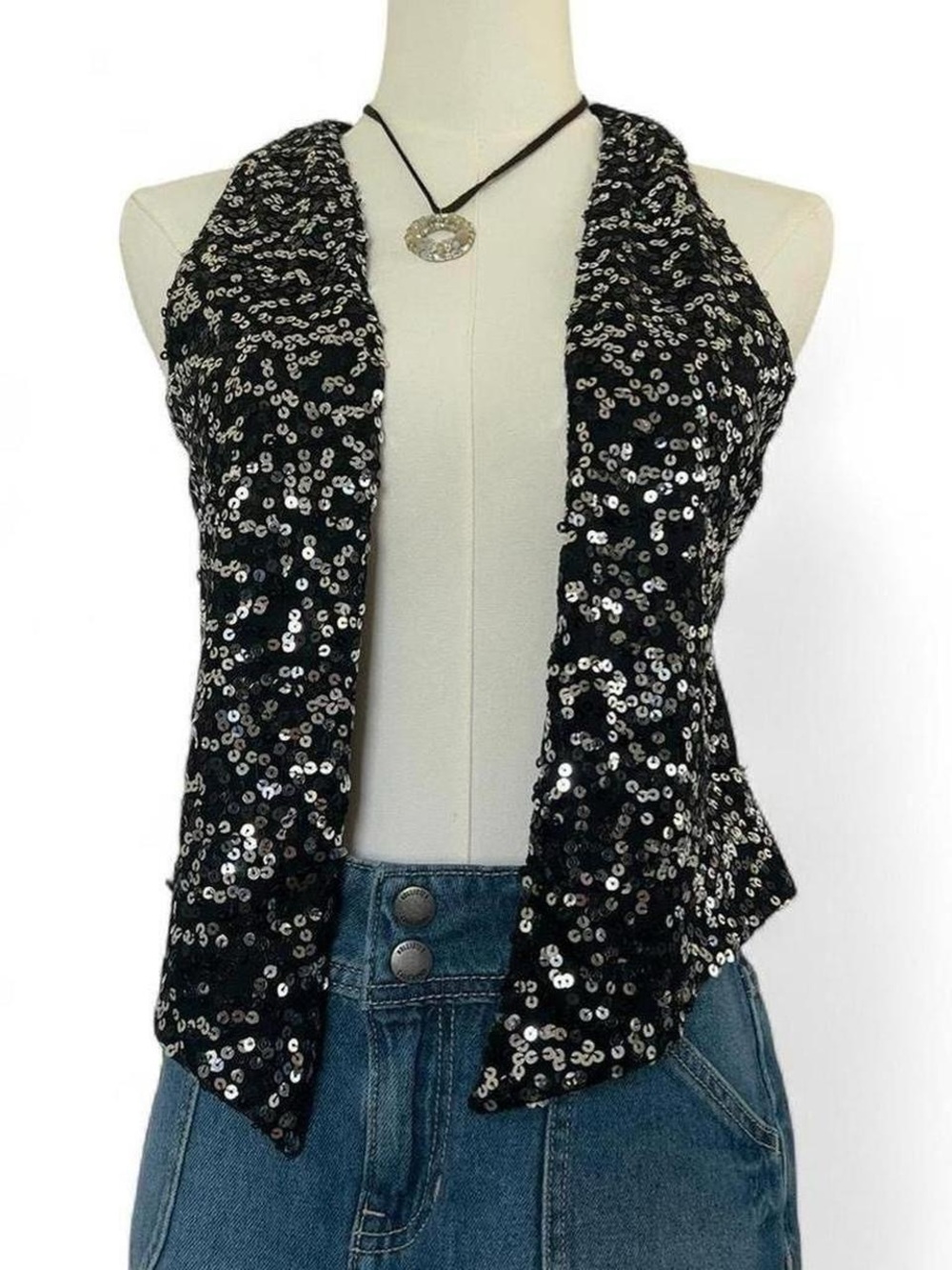 Cherokee Black silver Sequin vest top